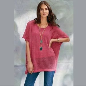 Soft Surroundings linen womens Size M Dolman Knit Sweater Poncho Tank tunic Pink